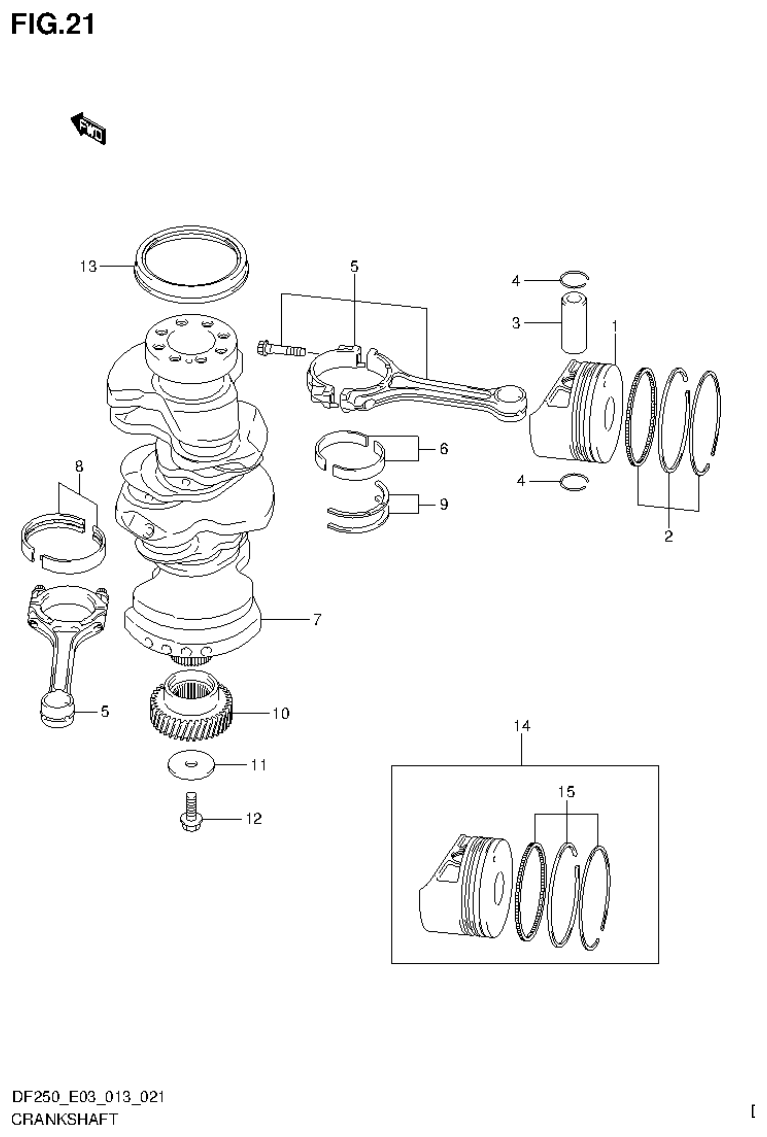 Suzuki DF200T, DF200Z, DF225T, DF225Z, DF250T, DF250Z, DF250ST CRANKSHAFT (DF250Z E3) parts diagram