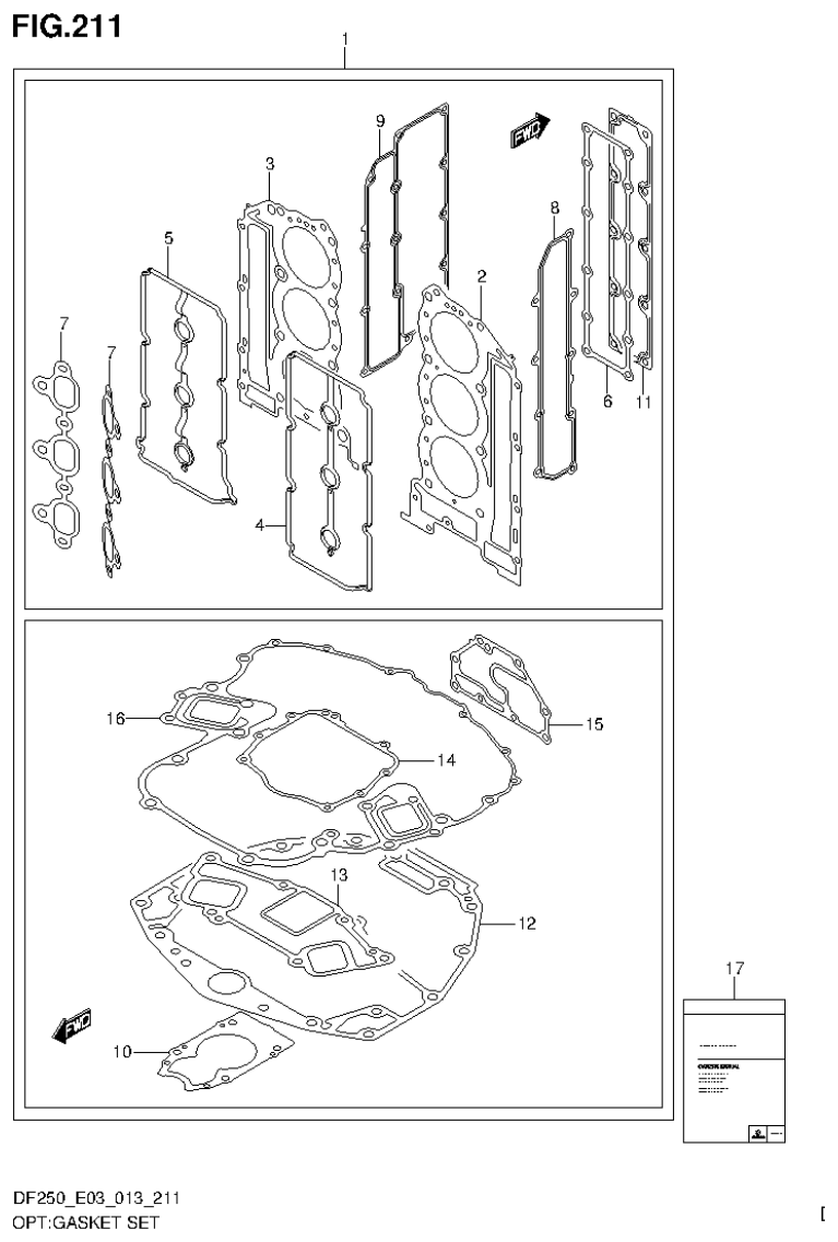 Suzuki DF200T, DF200Z, DF225T, DF225Z, DF250T, DF250Z, DF250ST OPT:GASKET SET (DF250ST E3) parts diagram