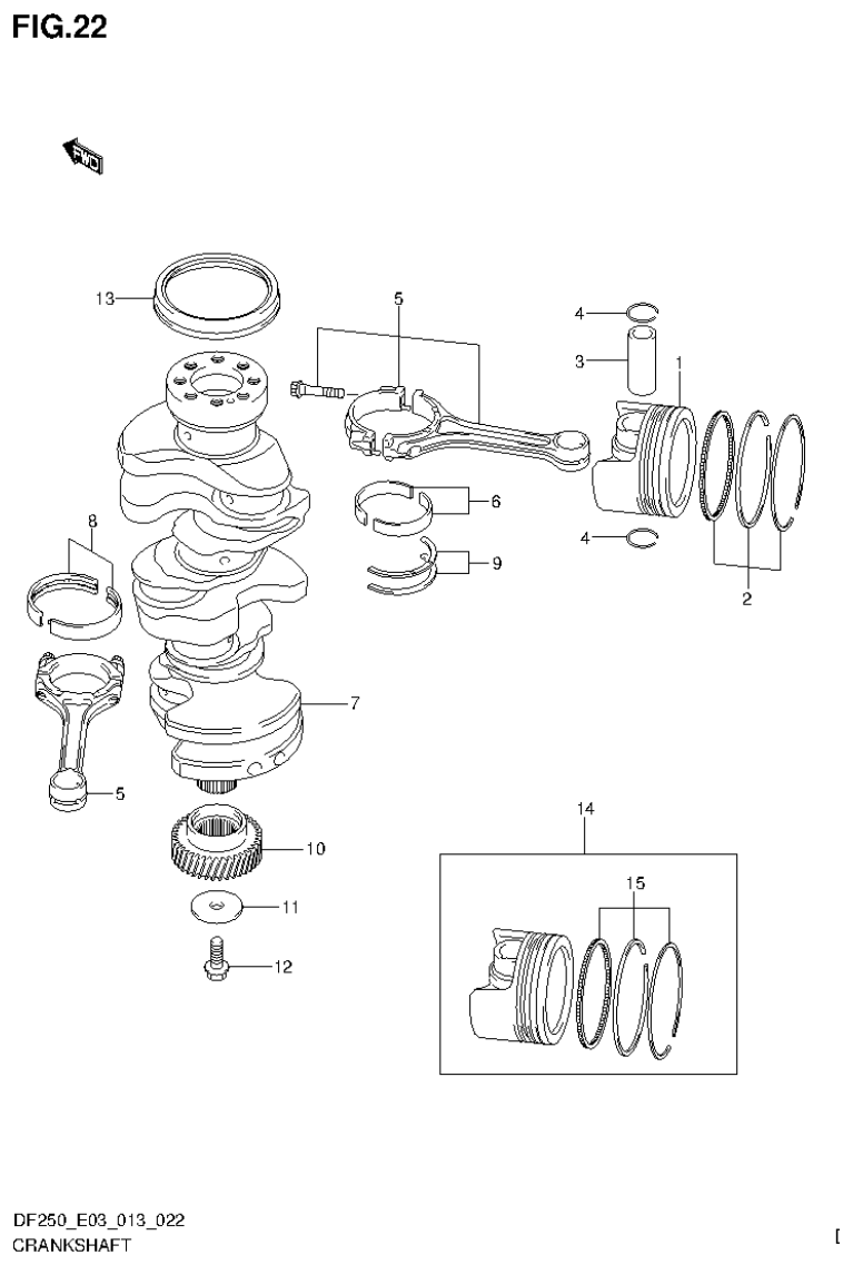 Suzuki DF200T, DF200Z, DF225T, DF225Z, DF250T, DF250Z, DF250ST CRANKSHAFT (DF250ST E3) parts diagram