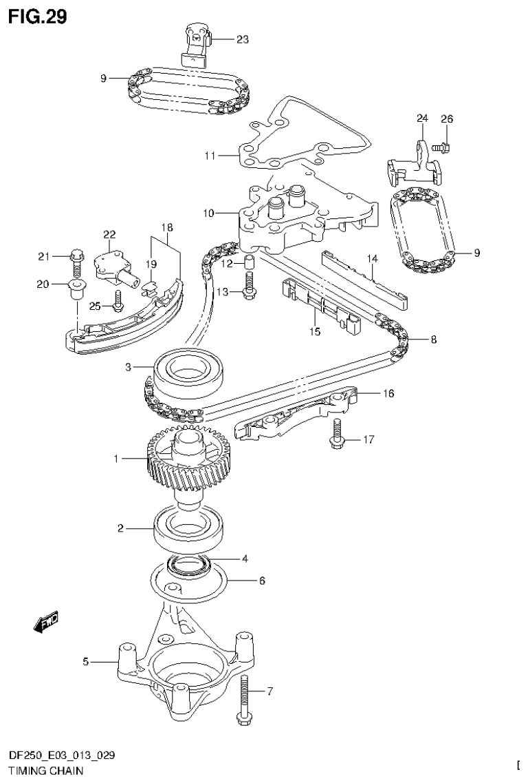 Suzuki DF200T, DF200Z, DF225T, DF225Z, DF250T, DF250Z, DF250ST TIMING CHAIN (DF250ST E3) parts diagram