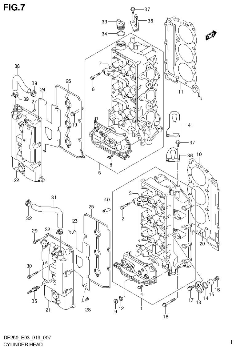 Suzuki DF200T, DF200Z, DF225T, DF225Z, DF250T, DF250Z, DF250ST CYLINDER HEAD (DF250ST E3) parts diagram