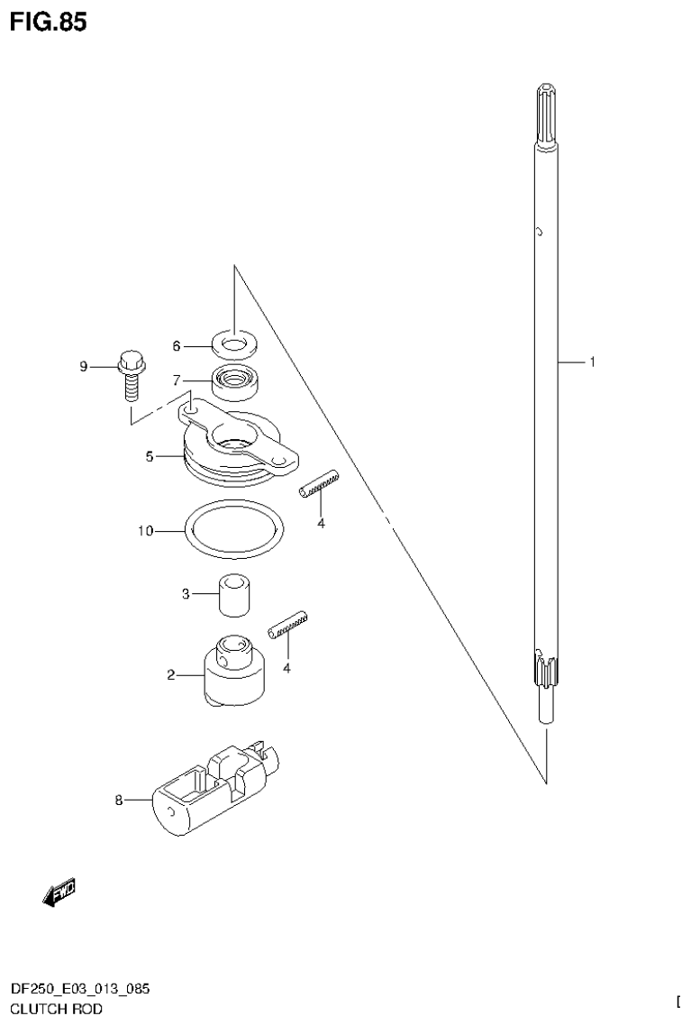 Suzuki DF200T, DF200Z, DF225T, DF225Z, DF250T, DF250Z, DF250ST CLUTCH ROD (DF250ST E3) parts diagram