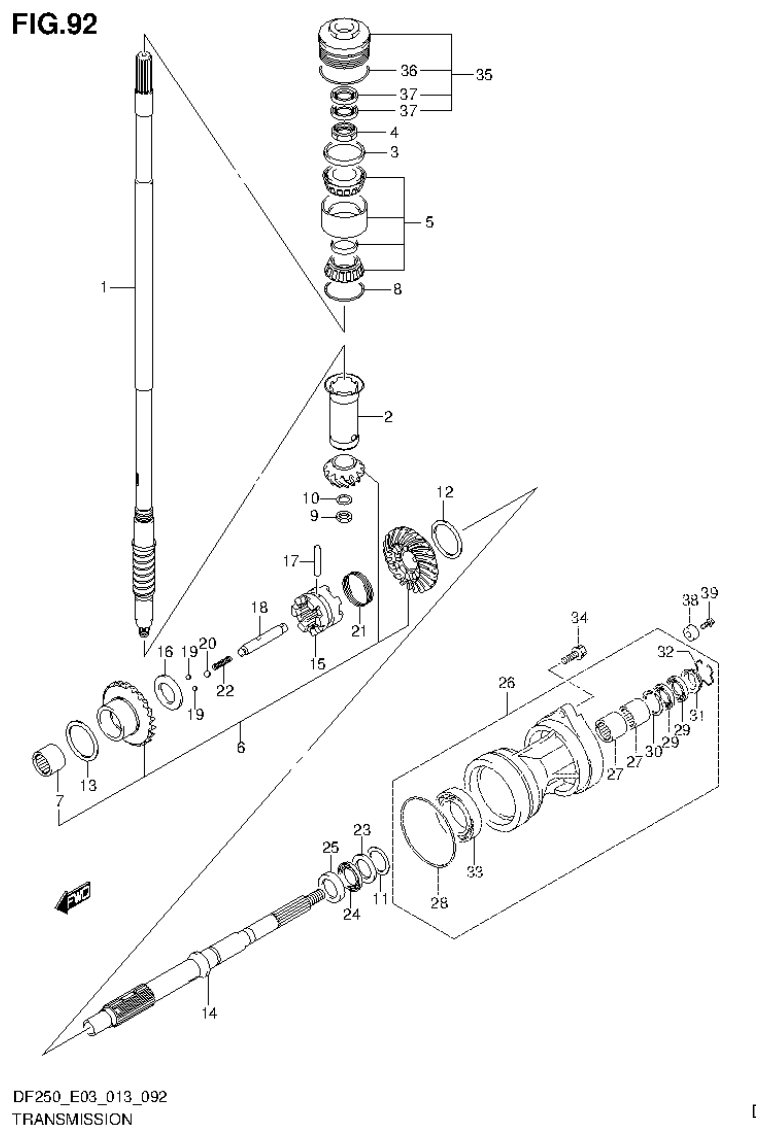 Suzuki DF200T, DF200Z, DF225T, DF225Z, DF250T, DF250Z, DF250ST TRANSMISSION (DF250ST E3) parts diagram