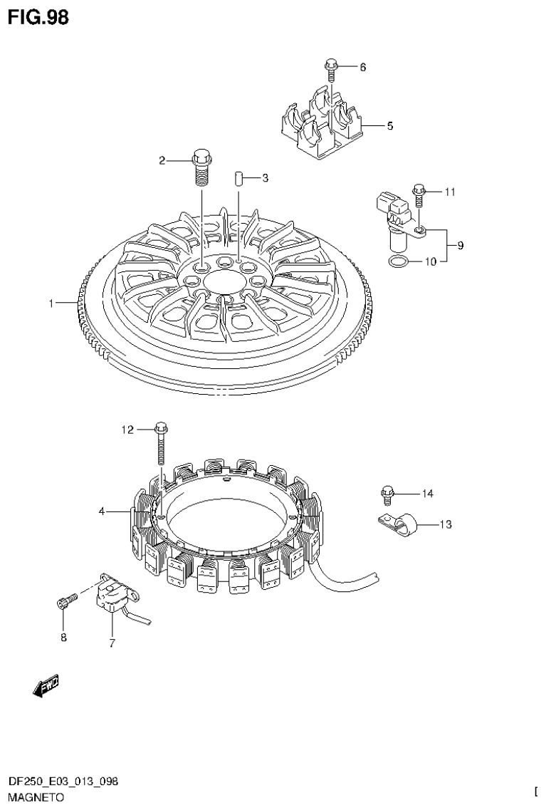 Suzuki DF200T, DF200Z, DF225T, DF225Z, DF250T, DF250Z, DF250ST MAGNETO (DF250T E3) parts diagram