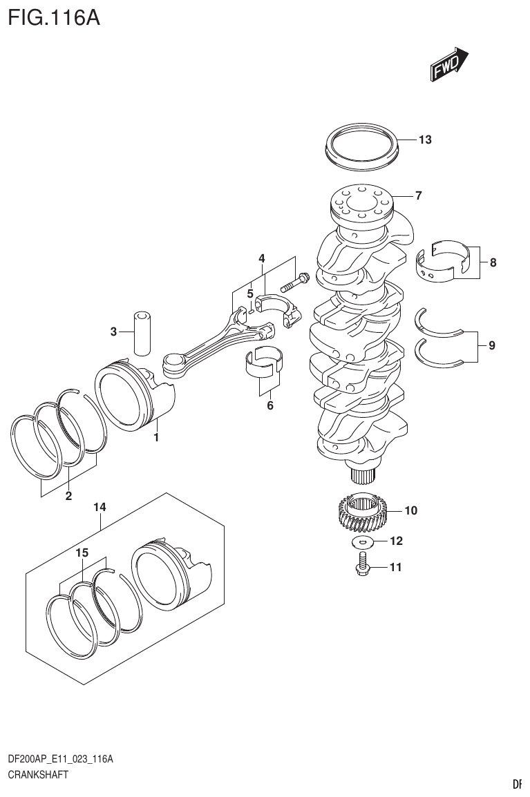 Suzuki DF200AP, DF175AP, DF150AP CRANKSHAFT parts diagram