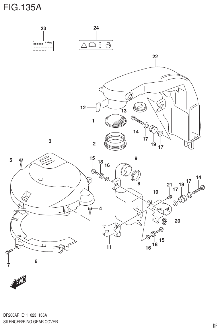 Suzuki DF200AP, DF175AP, DF150AP SILENCER/RING GEAR COVER parts diagram