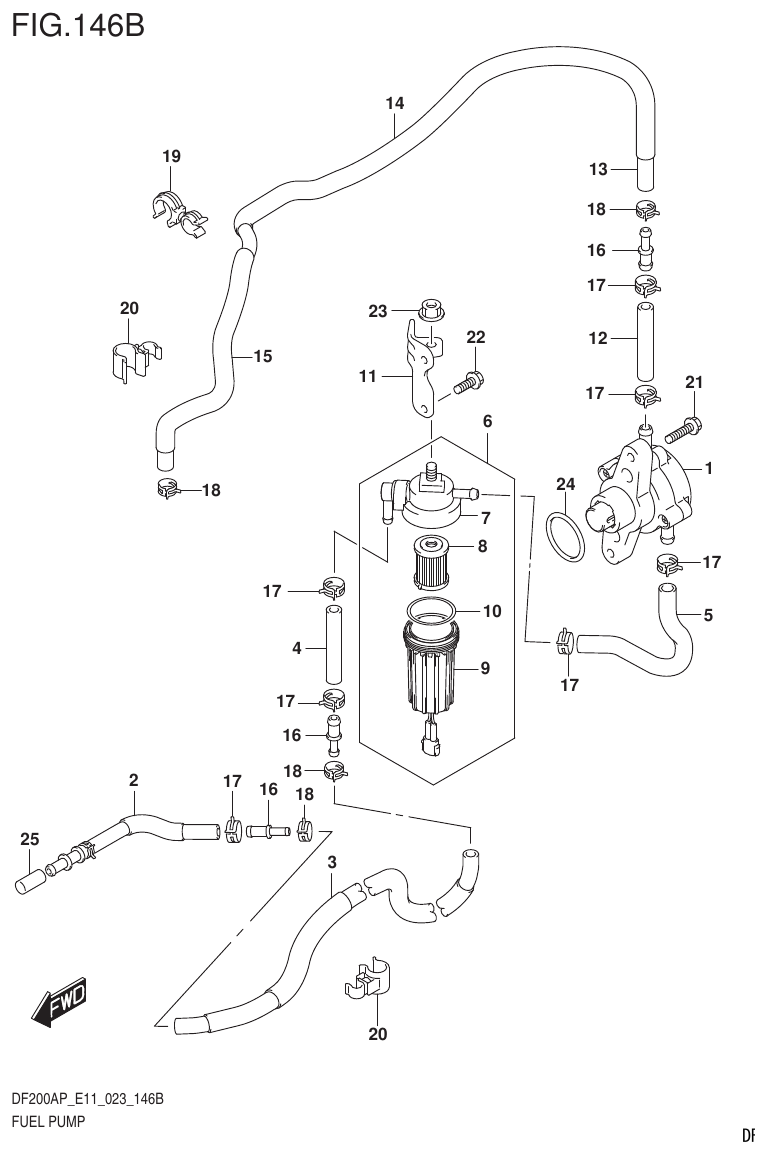 Suzuki DF200AP, DF175AP, DF150AP FUEL PUMP (E40) parts diagram