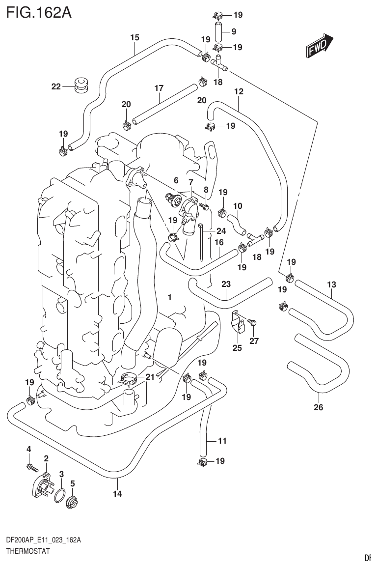 Suzuki DF200AP, DF175AP, DF150AP THERMOSTAT parts diagram