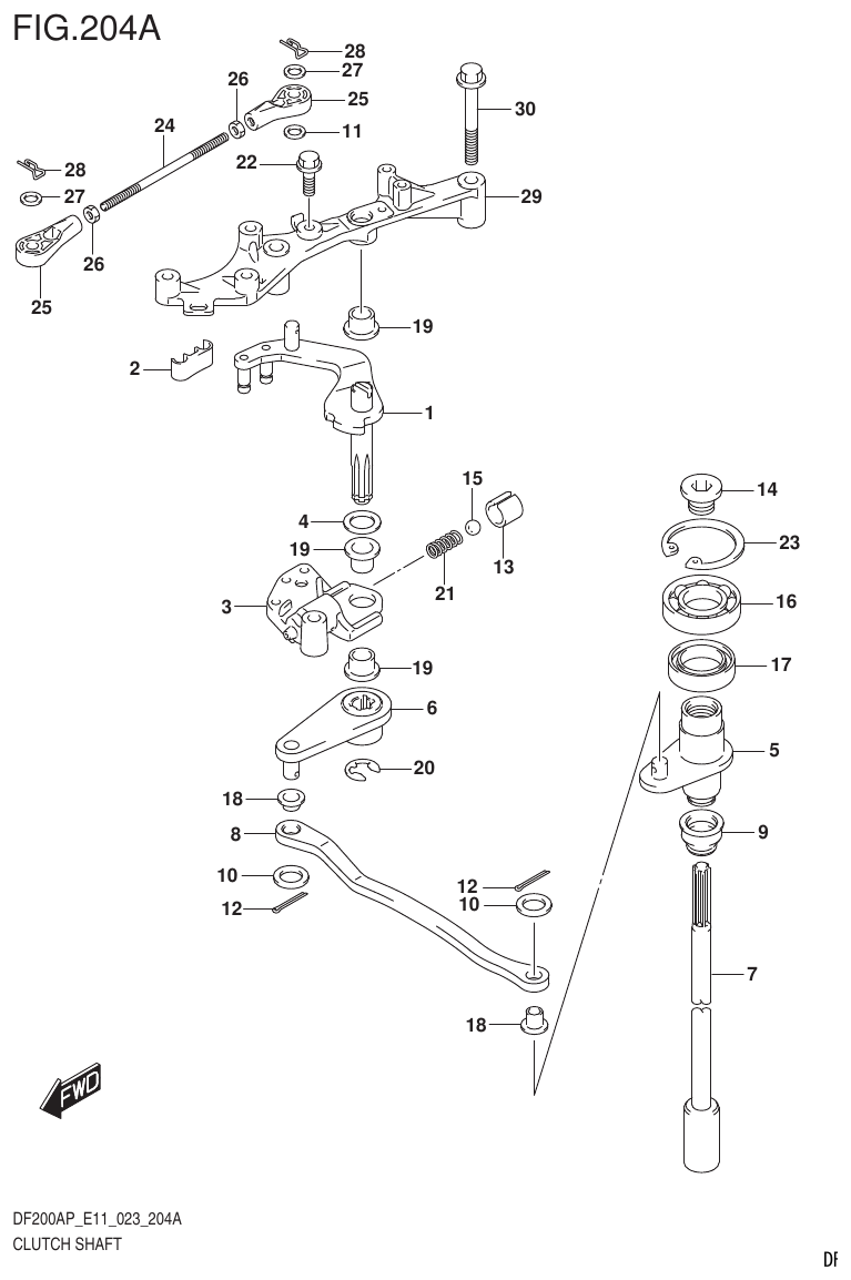 Suzuki DF200AP, DF175AP, DF150AP CLUTCH SHAFT parts diagram