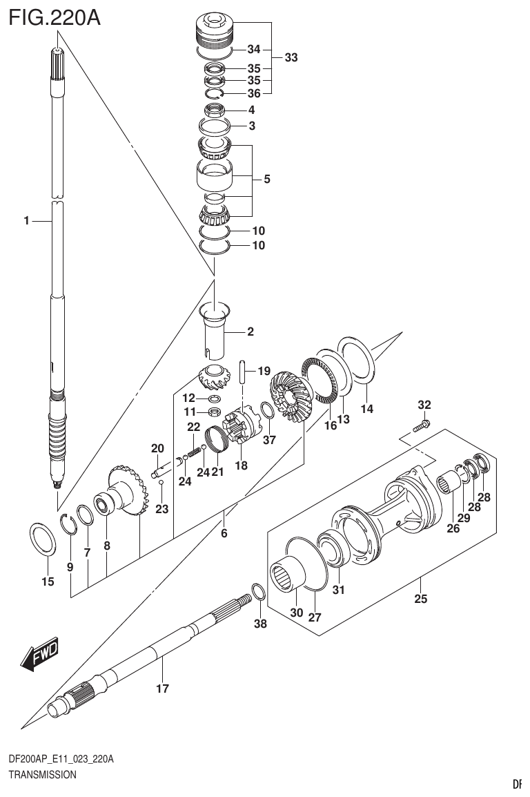 Suzuki DF200AP, DF175AP, DF150AP TRANSMISSION parts diagram