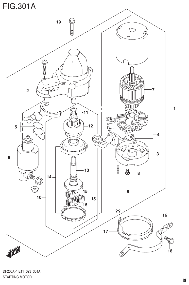 Suzuki DF200AP, DF175AP, DF150AP STARTING MOTOR parts diagram