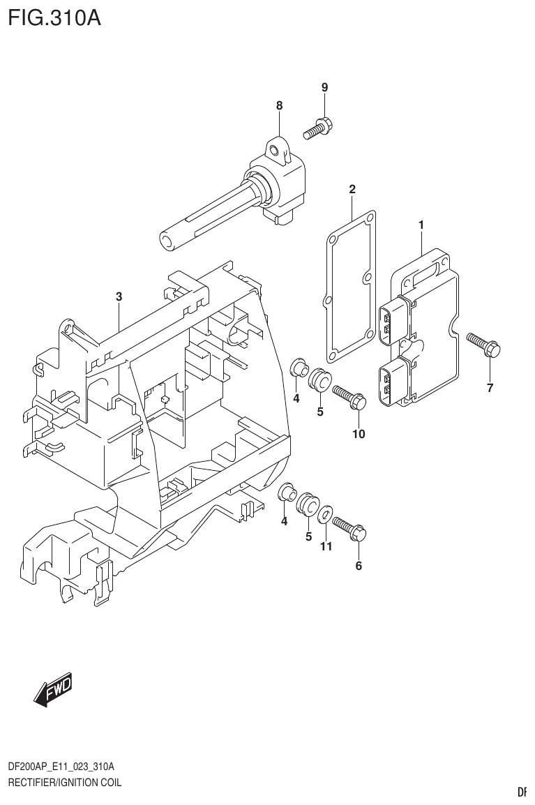 Suzuki DF200AP, DF175AP, DF150AP RECTIFIER/IGNITION COIL parts diagram