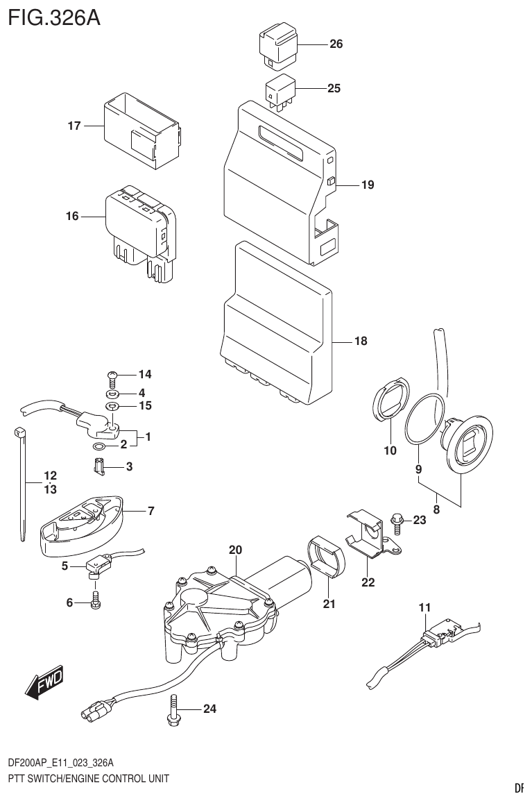 Suzuki DF200AP, DF175AP, DF150AP PTT SWITCH/ENGINE CONTROL UNIT parts diagram