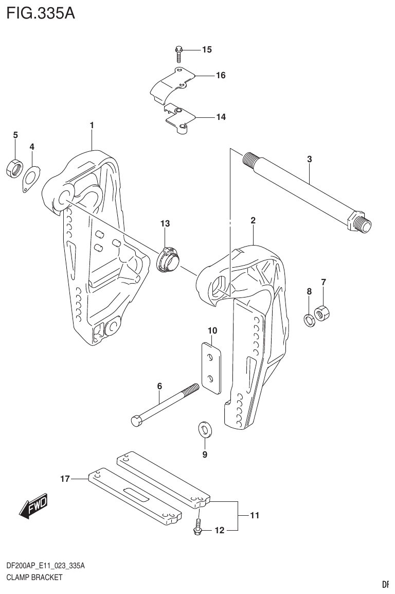 Suzuki DF200AP, DF175AP, DF150AP CLAMP BRACKET parts diagram