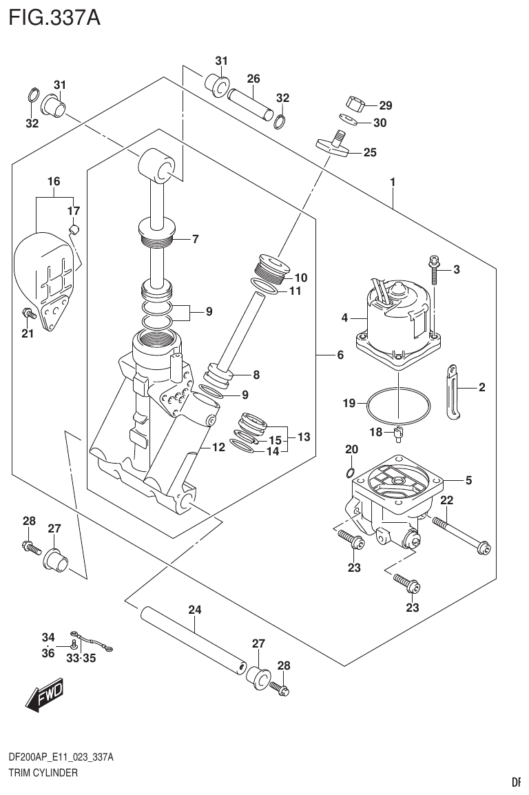 Suzuki DF200AP, DF175AP, DF150AP TRIM CYLINDER parts diagram