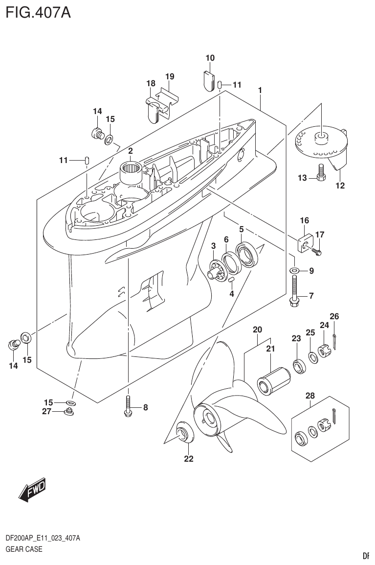 Suzuki DF200AP, DF175AP, DF150AP GEAR CASE parts diagram