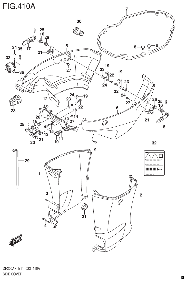Suzuki DF200AP, DF175AP, DF150AP SIDE COVER parts diagram