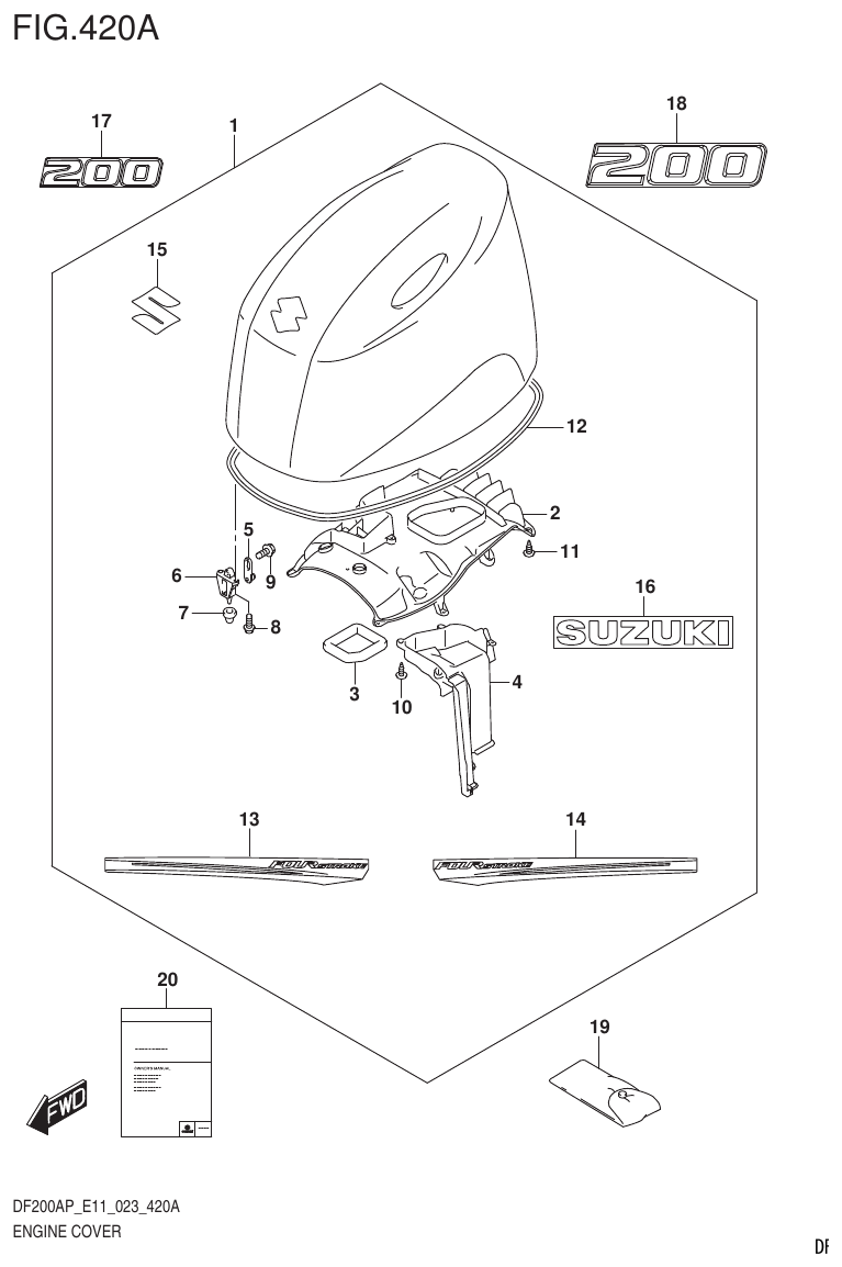 Suzuki DF200AP, DF175AP, DF150AP ENGINE COVER (DF200AP:020) parts diagram
