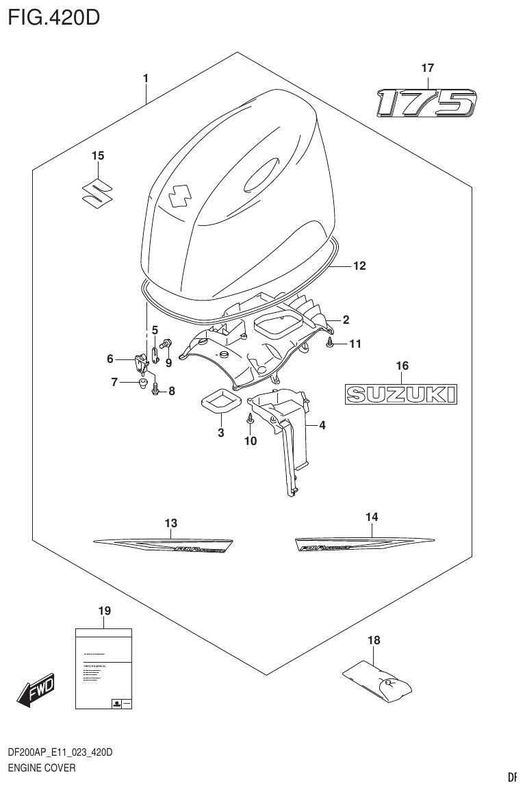 Suzuki DF200AP, DF175AP, DF150AP ENGINE COVER (DF175AP:(021,022,023)) parts diagram