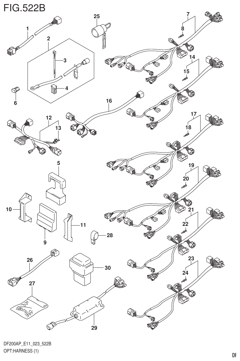 Suzuki DF200AP, DF175AP, DF150AP OPT:HARNESS (1) (022,023) parts diagram