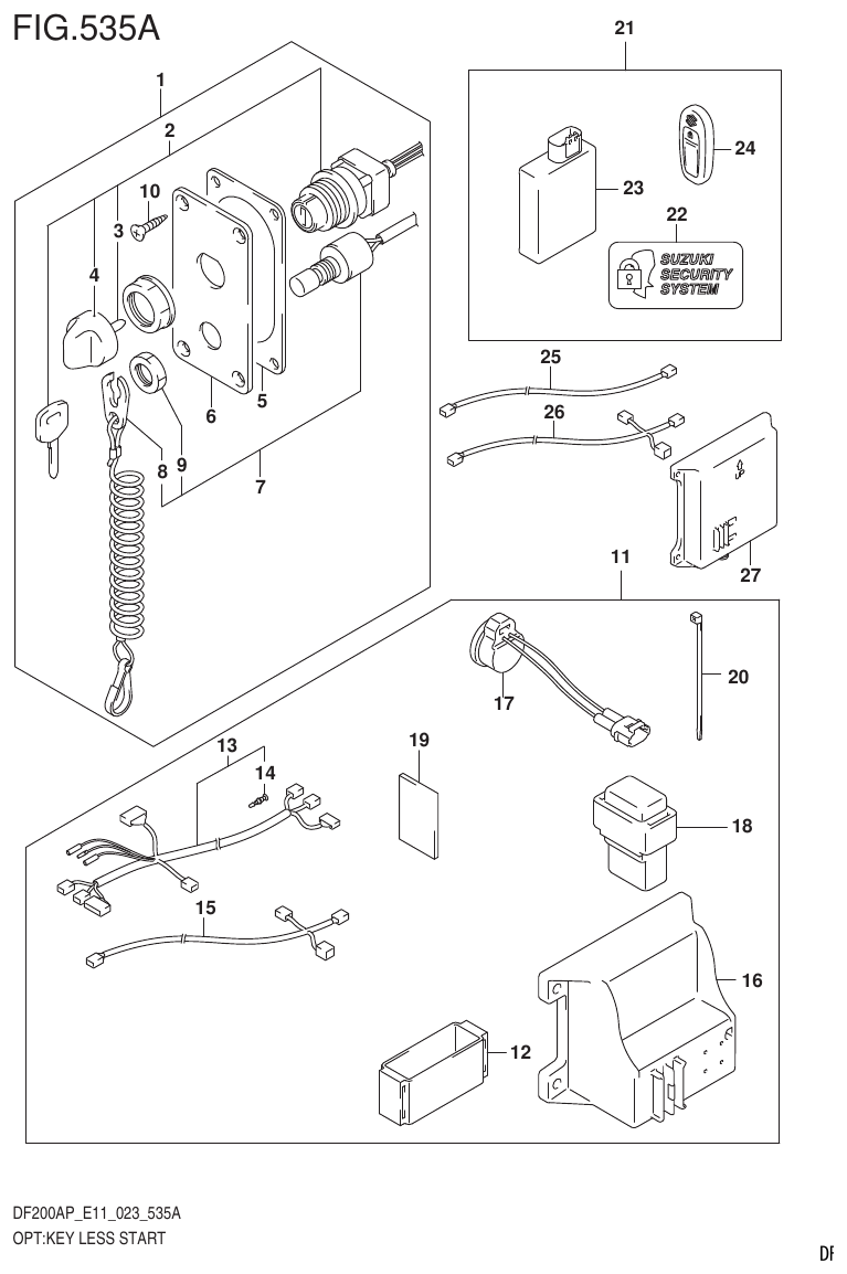 Suzuki DF200AP, DF175AP, DF150AP OPT:KEY LESS START ((020,021):(E01,E03,E11)) parts diagram