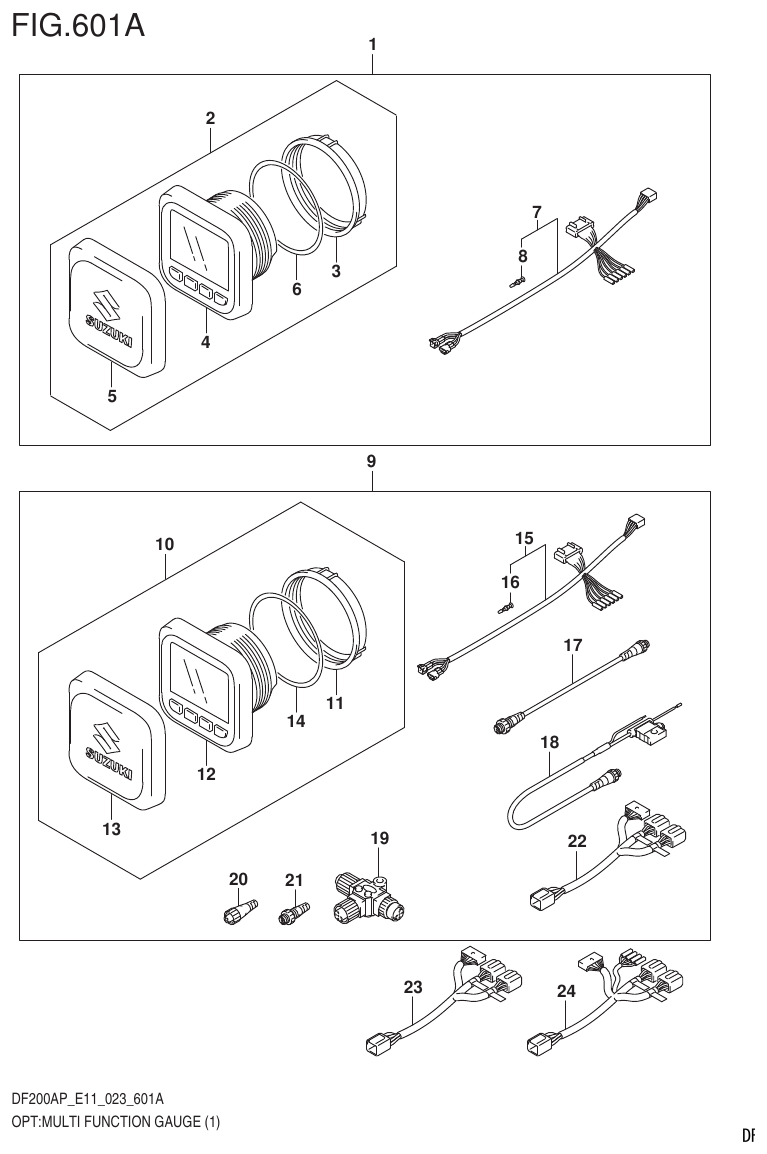 Suzuki DF200AP, DF175AP, DF150AP OPT:MULTI FUNCTION GAUGE (1) (020,021) parts diagram
