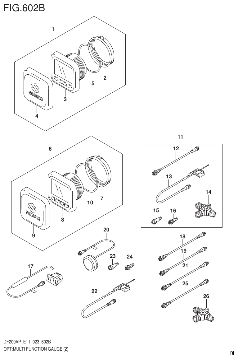 Suzuki DF200AP, DF175AP, DF150AP OPT:MULTI FUNCTION GAUGE (2) (022,023) parts diagram