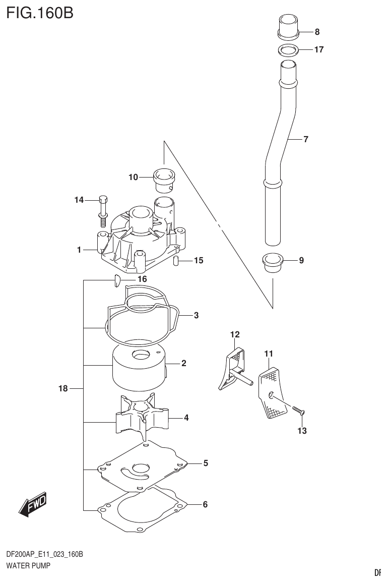 Suzuki DF200AP, DF175AP, DF150AP WATER PUMP (E40) parts diagram
