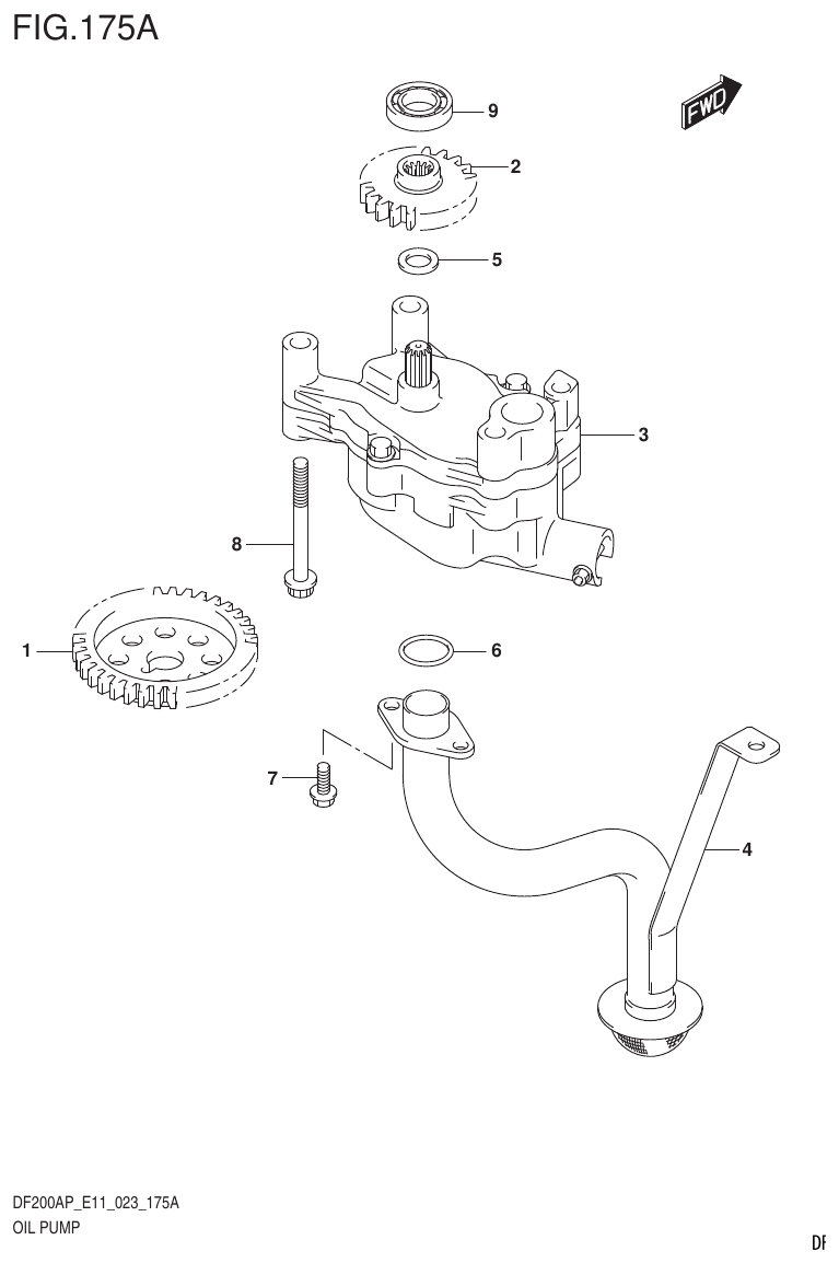 Suzuki DF200AP, DF175AP, DF150AP OIL PUMP parts diagram