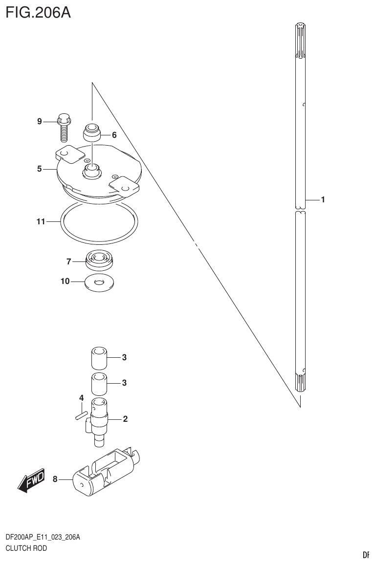 Suzuki DF200AP, DF175AP, DF150AP CLUTCH ROD parts diagram