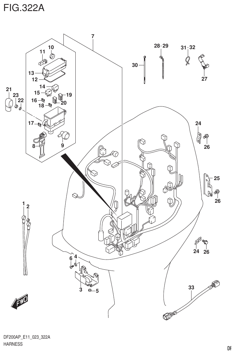 Suzuki DF200AP, DF175AP, DF150AP HARNESS parts diagram