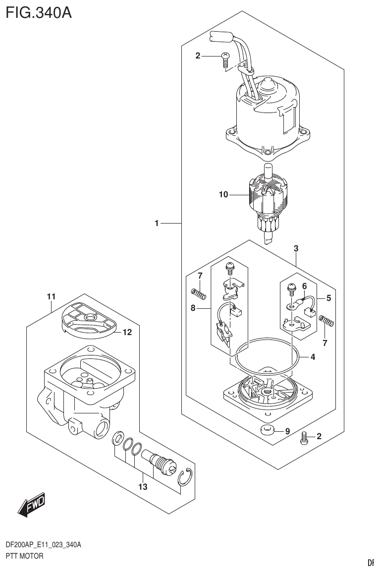 Suzuki DF200AP, DF175AP, DF150AP PTT MOTOR parts diagram