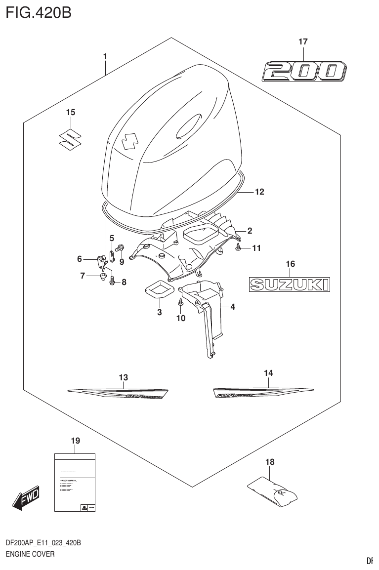 Suzuki DF200AP, DF175AP, DF150AP ENGINE COVER (DF200AP:(021,022,023)) parts diagram
