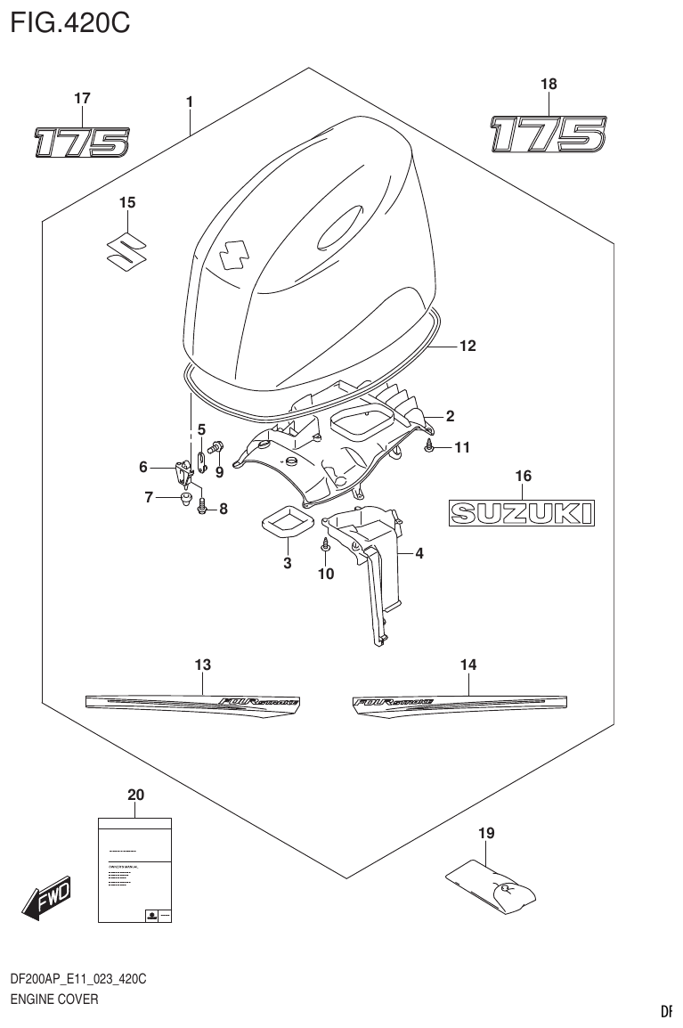 Suzuki DF200AP, DF175AP, DF150AP ENGINE COVER (DF175AP:020) parts diagram