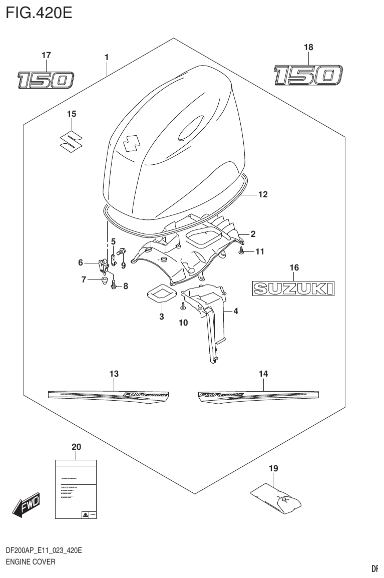 Suzuki DF200AP, DF175AP, DF150AP ENGINE COVER (DF150AP:020) parts diagram