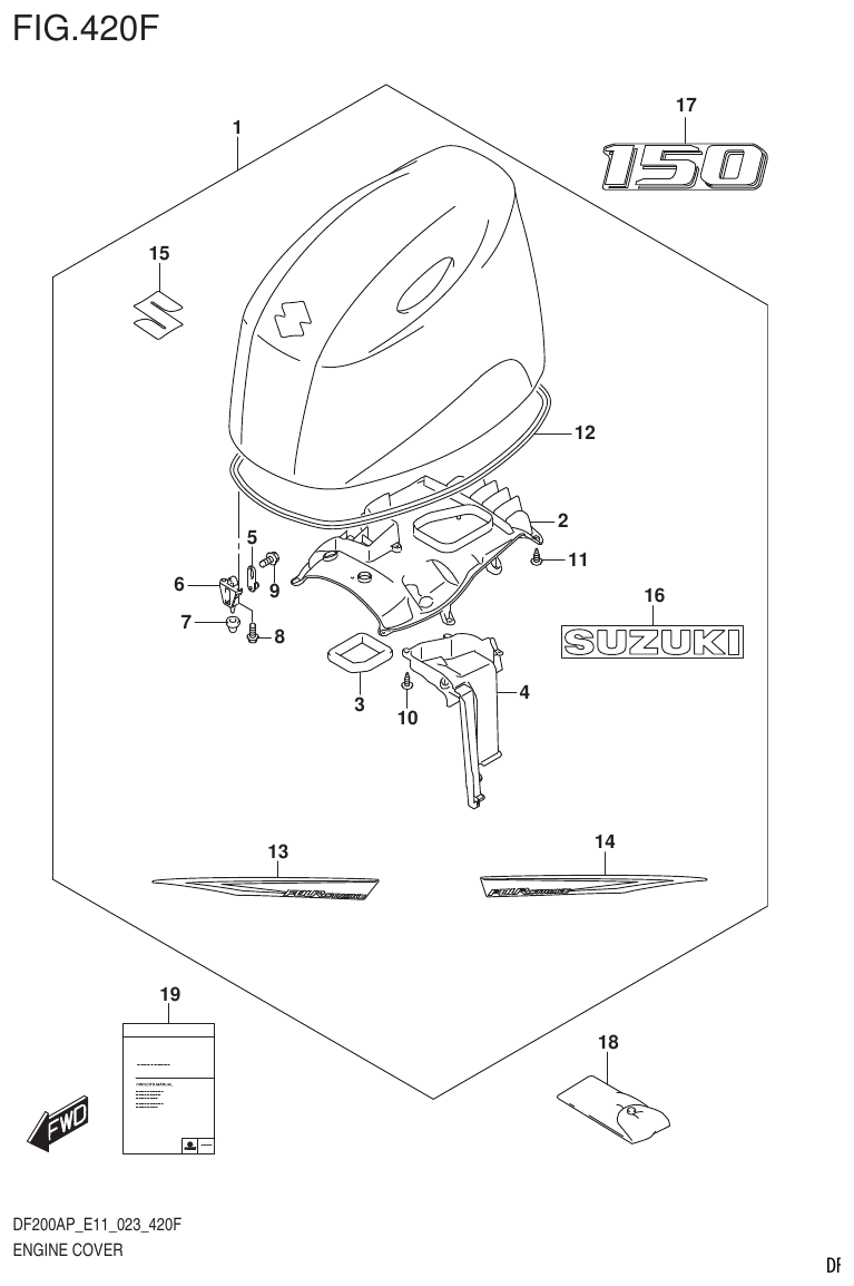 Suzuki DF200AP, DF175AP, DF150AP ENGINE COVER (DF150AP:(021,022,023)) parts diagram