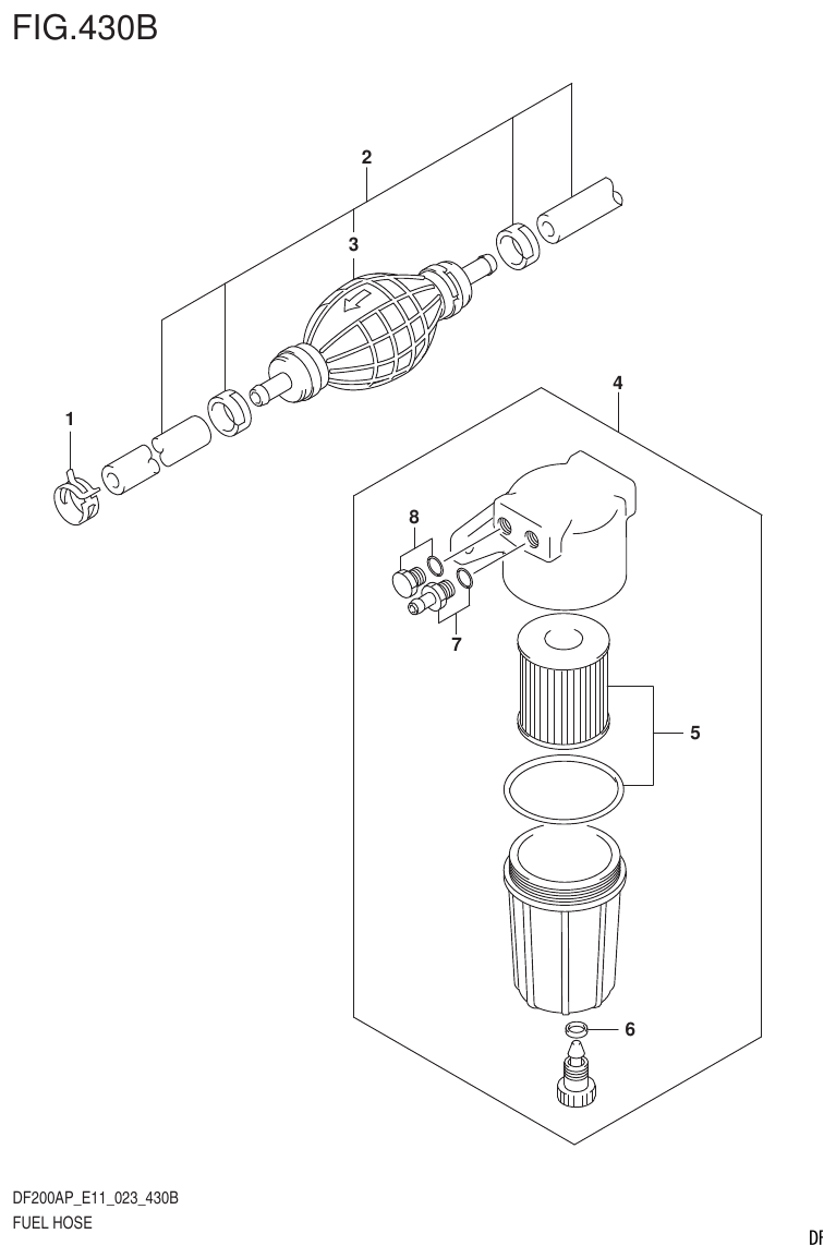 Suzuki DF200AP, DF175AP, DF150AP FUEL HOSE (023:(E11,E40):W/TANK) parts diagram