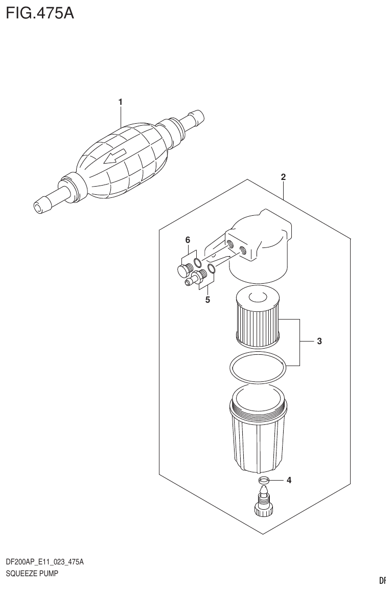 Suzuki DF200AP, DF175AP, DF150AP SQUEEZE PUMP ((E03,E11):N/TANK) parts diagram