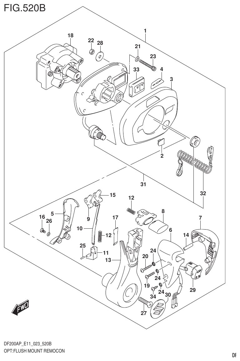 Suzuki DF200AP, DF175AP, DF150AP OPT:FLUSH MOUNT REMOCON (022,023) parts diagram