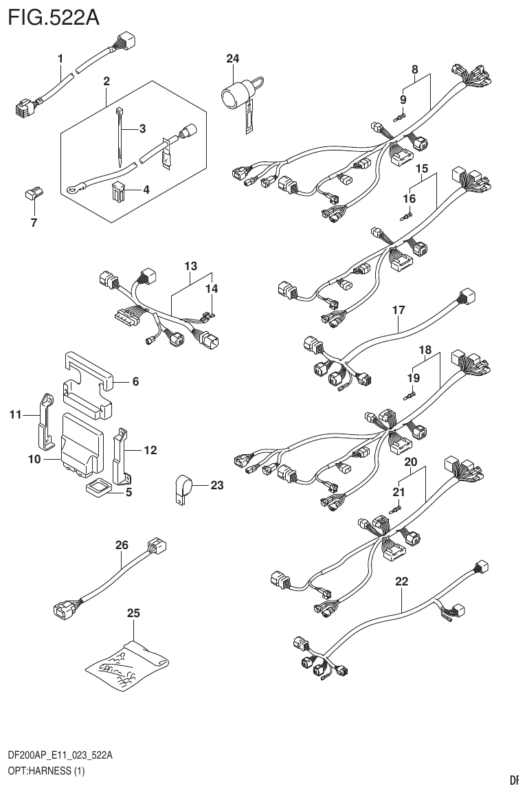 Suzuki DF200AP, DF175AP, DF150AP OPT:HARNESS (1) (020,021) parts diagram