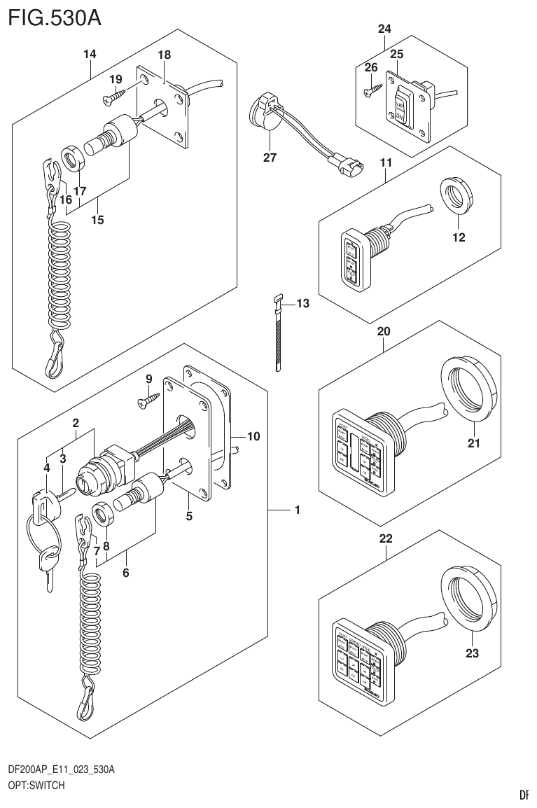 Suzuki DF200AP, DF175AP, DF150AP OPT:SWITCH (020,021) parts diagram