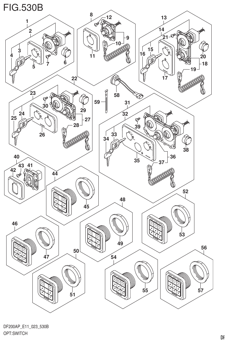 Suzuki DF200AP, DF175AP, DF150AP OPT:SWITCH (022,023) parts diagram