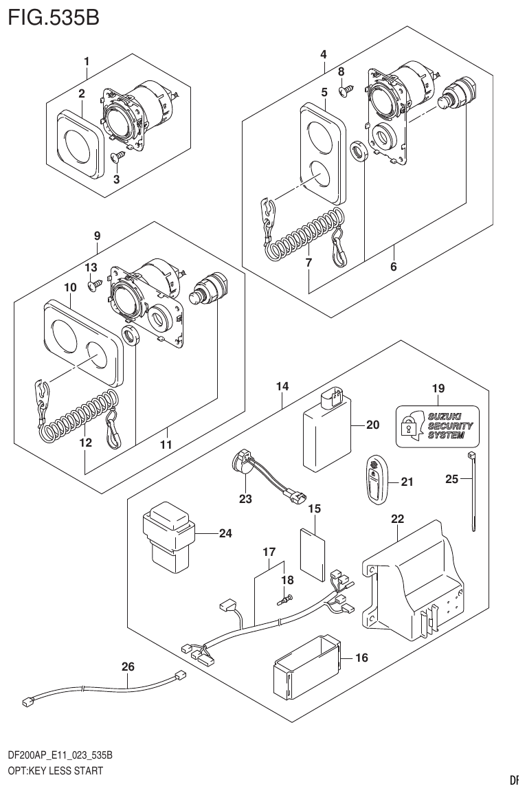 Suzuki DF200AP, DF175AP, DF150AP OPT:KEY LESS START (022,023) parts diagram