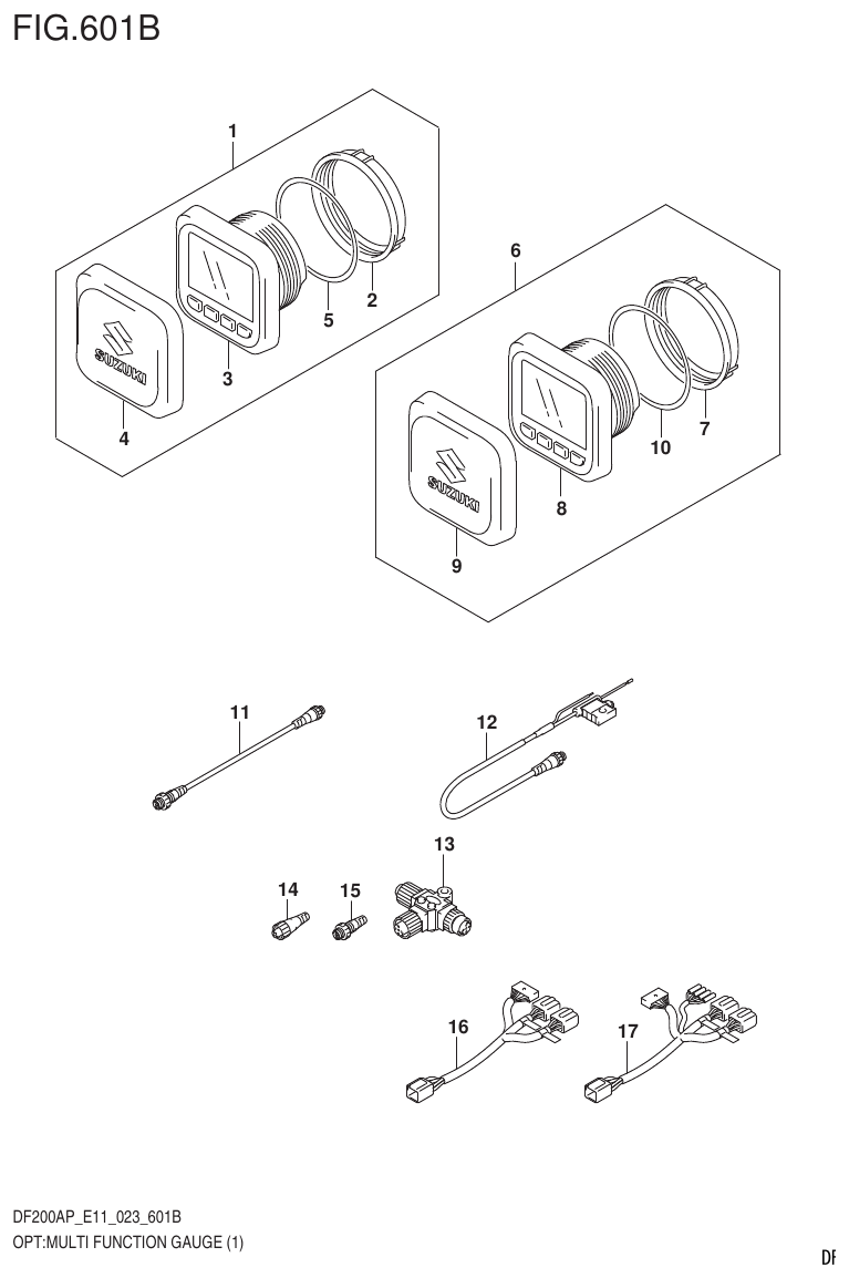 Suzuki DF200AP, DF175AP, DF150AP OPT:MULTI FUNCTION GAUGE (1) (022,023) parts diagram