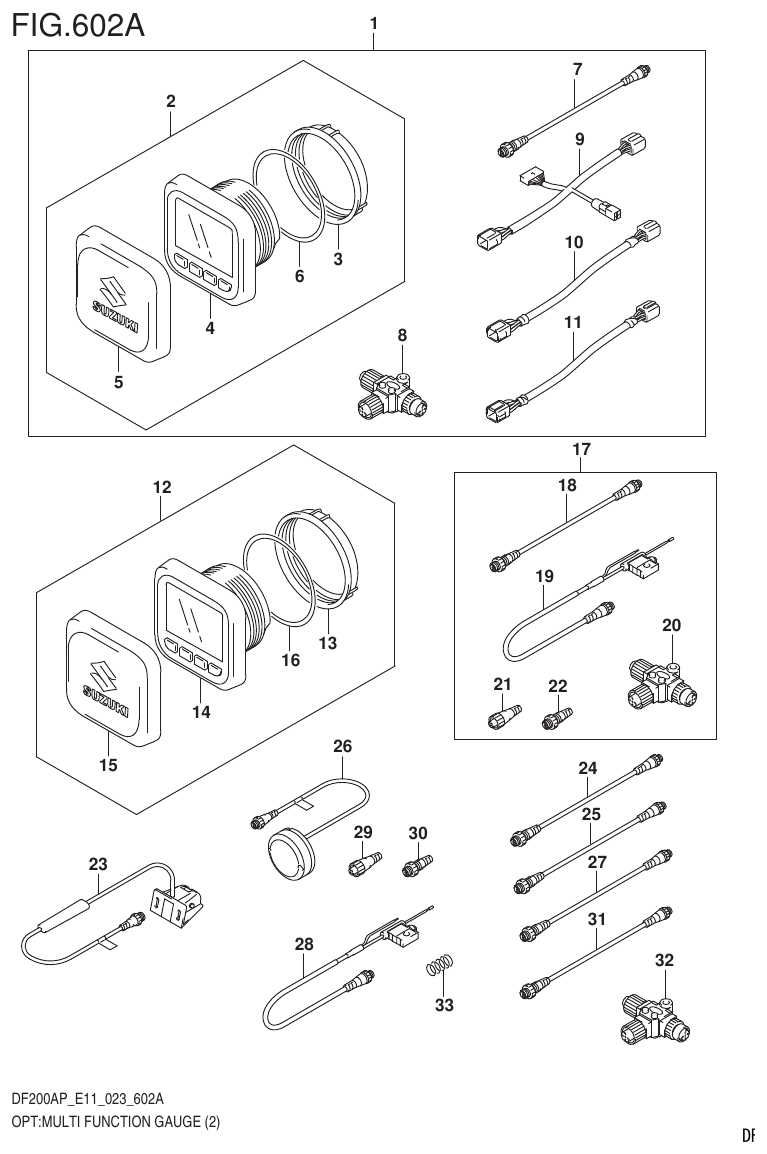 Suzuki DF200AP, DF175AP, DF150AP OPT:MULTI FUNCTION GAUGE (2) (020,021) parts diagram