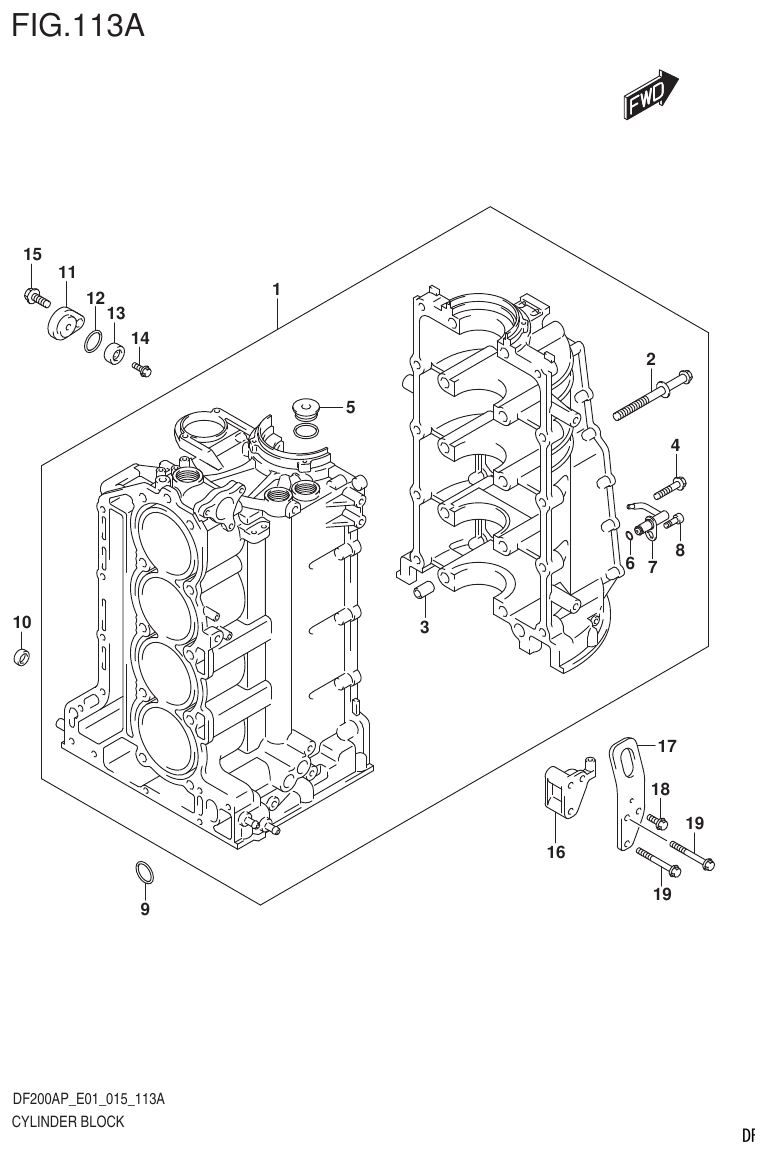 Suzuki DF200AP CYLINDER BLOCK parts diagram