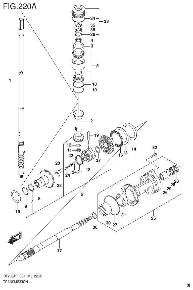 Suzuki DF200AP TRANSMISSION (DF200AP E01) parts diagram