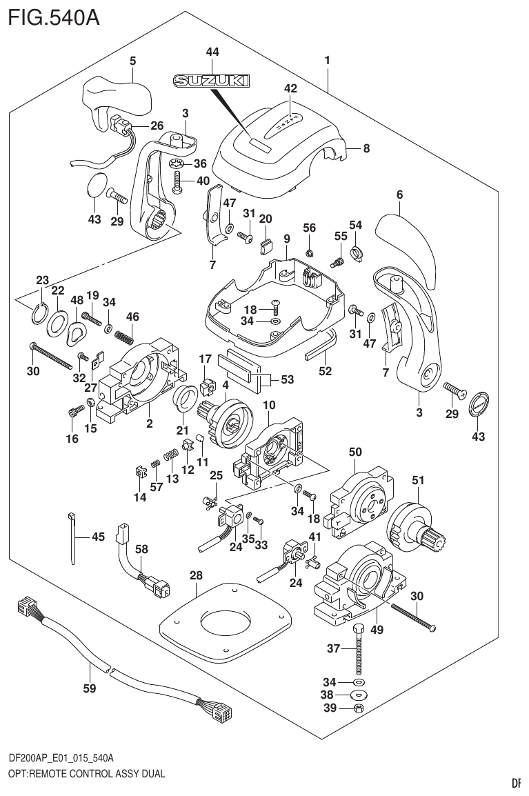 Suzuki DF200AP OPT:REMOTE CONTROL ASSY DUAL parts diagram