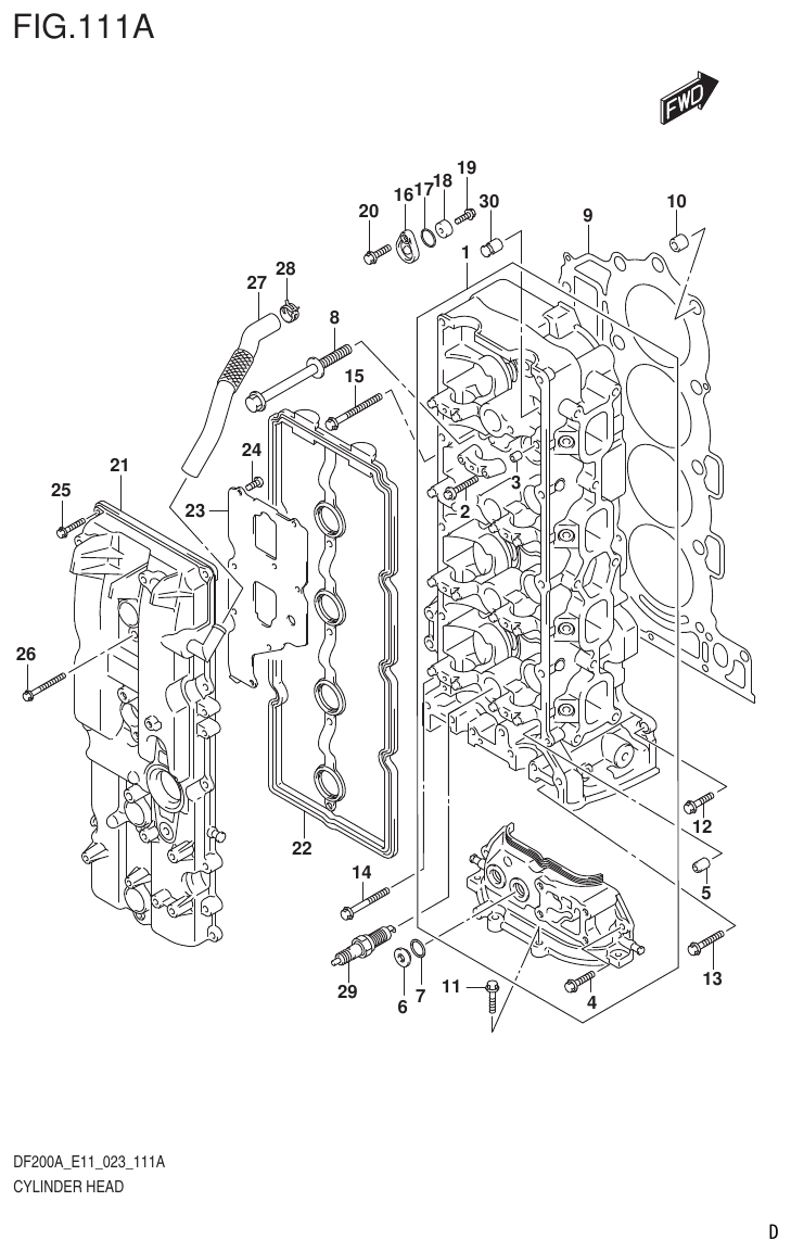 Suzuki DF175AT, DF175AZ CYLINDER HEAD parts diagram