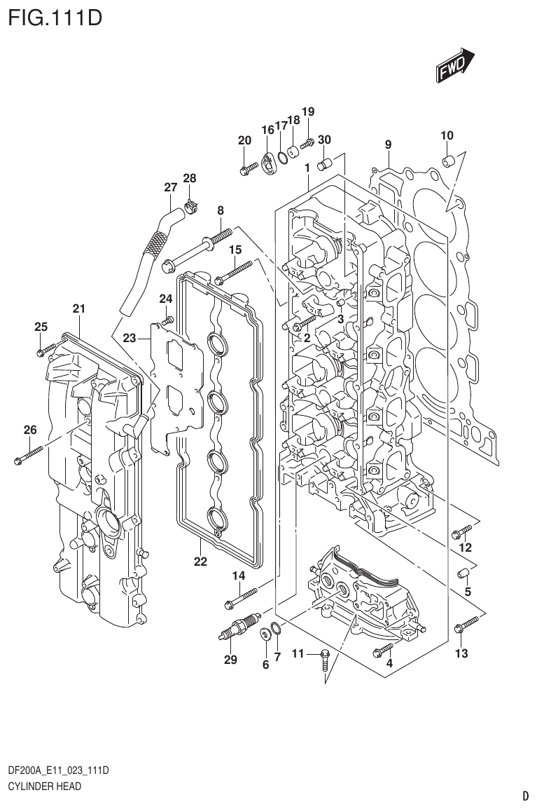Suzuki DF175AT, DF175AZ CYLINDER HEAD parts diagram